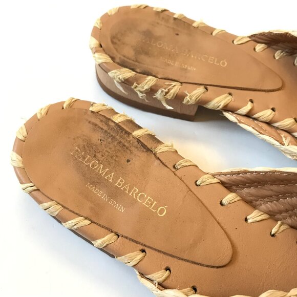 Paloma Barcelo Raffia Sandals Slide Womens 39 9 Natural Open Toe Slip On Leather - Picture 5 of 10